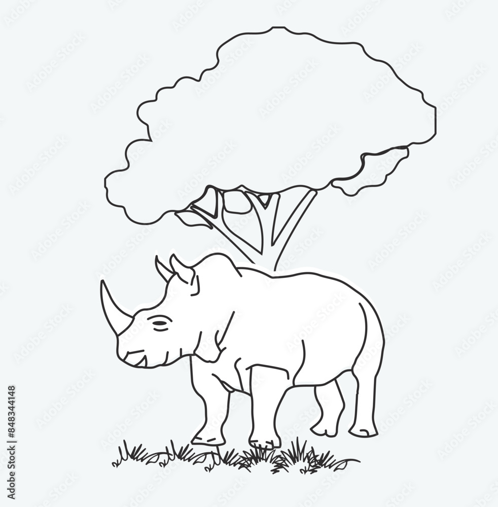 Fototapeta premium Vector Rhino silhouette line drawing or Rhino sketch illustration.