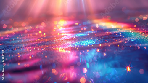 Abstract background with holographic rainbow flare reflection and geometric light reflection. Blurred rainbow light refraction texture overlay effect for photo photo