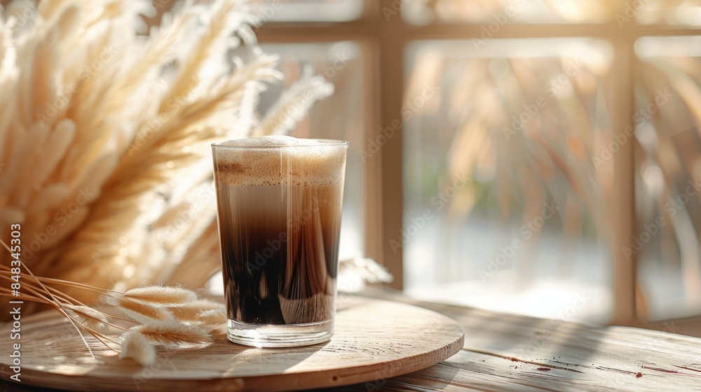 A tasty coffee in a beautiful cup in a boho interior, realistic photo A tasty coffee in a beautiful cup in a boho interior, realistic photo