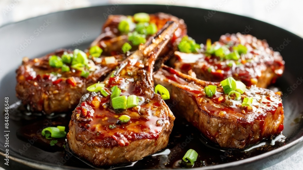 Lamb chops, drizzled with spicy oil. Lamb chops, drizzled with spicy oil.