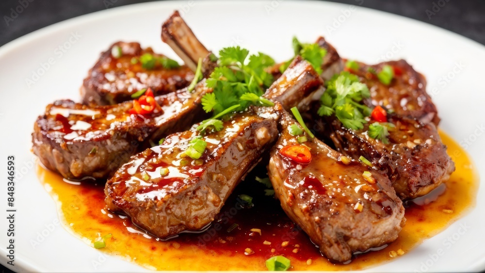 Lamb chops, drizzled with spicy oil. Lamb chops, drizzled with spicy oil.