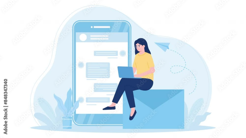 Send messages via smartphone and laptop flat design animation Send messages via smartphone and laptop flat design animation