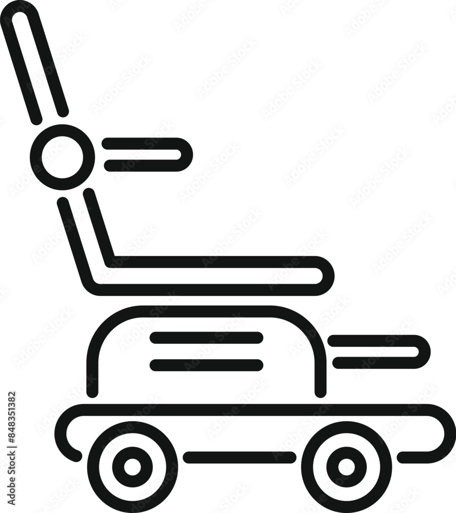 Line icon of an electric wheelchair, highlighting its role in enhancing mobility for individuals with disabilities Line icon of an electric wheelchair, highlighting its role in enhancing mobility for individuals with disabilities