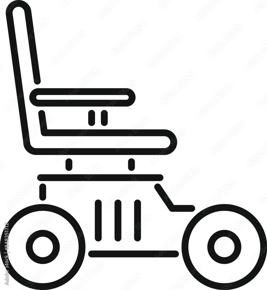 Line icon of an electric wheelchair, representing independence and mobility for people with disabilities Line icon of an electric wheelchair, representing independence and mobility for people with disabilities