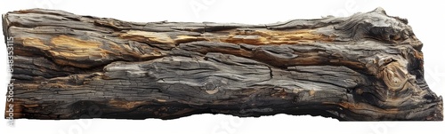 Close-up image of a weathered wooden log with rich textures and natural colors, ideal for nature and outdoor-themed designs, white background