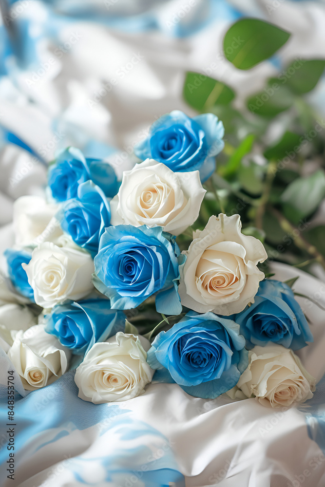 White and Blue Roses Texture Background ,Colorful plastic roses and other flowers for decoration and furniture in garden at outdoor White and Blue Roses Texture Background ,Colorful plastic roses and other flowers for decoration and furniture in garden at outdoor