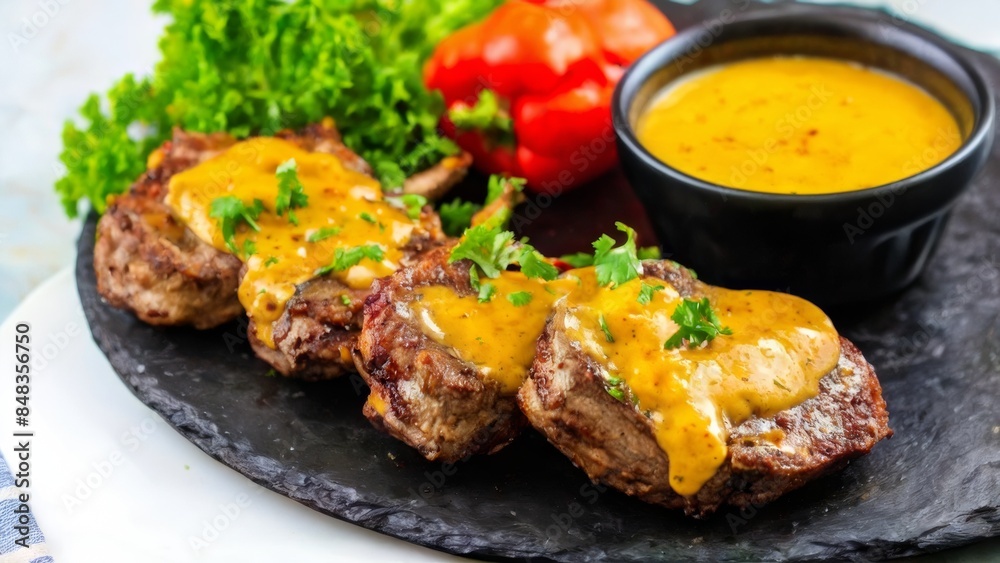 Lamb chops with yellow hot sauce sauce. Lamb chops with yellow hot sauce sauce.