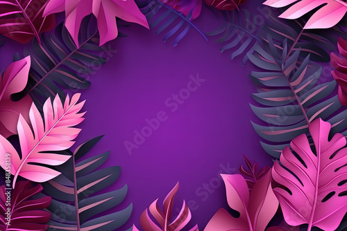 Tropical leaves frame with vibrant colors in 3D style.