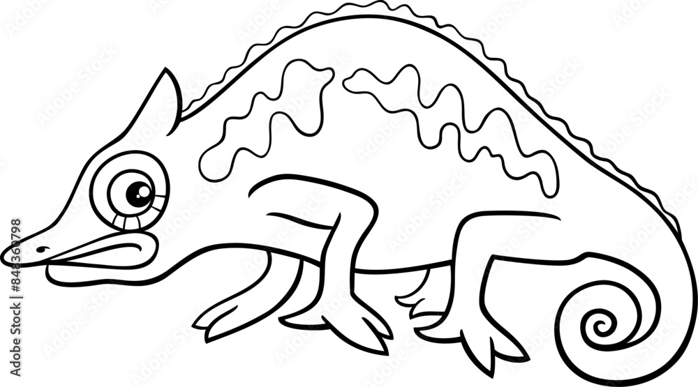 Fototapeta premium funny cartoon chameleon reptile animal character coloring page