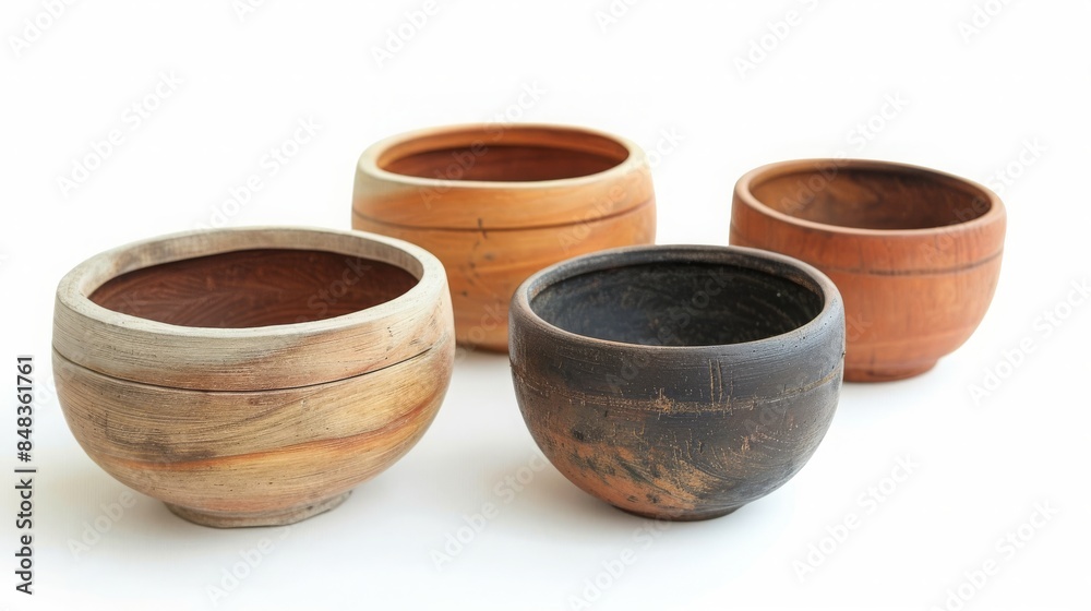 hand-made ceramic bowls isolated on white background, 16:9 hand-made ceramic bowls isolated on white background, 16:9