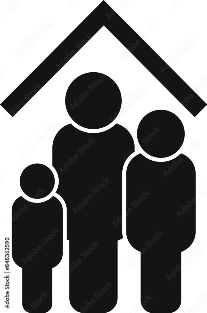Family of three is standing under the symbolic representation of a roof Family of three is standing under the symbolic representation of a roof