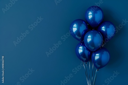 Dark blue balloons on a blue background, with space for text © InfiniteStudio