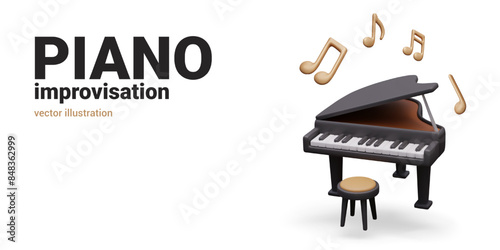 Concept of improvisation on piano. Vector color composition on white background