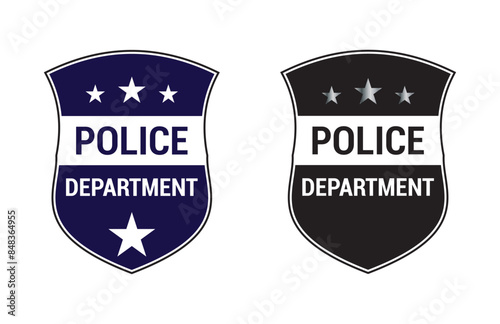 Police badges. Security officer and federal department signs, state policeman badge with star symbols vector set. Emergency service patches for detectives, cops and rangers, protection from crime