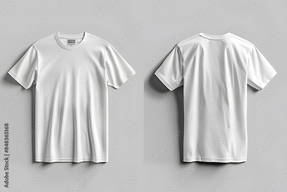 Realistic product mockup of a blank white t-shirt laid flat, ideal for presenting custom designs or branding concepts Realistic product mockup of a blank white t-shirt laid flat, ideal for presenting custom designs or branding concepts