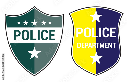 Police badges. Security officer and federal department signs, state policeman badge with star symbols vector set. Emergency service patches for detectives, cops and rangers, protection from crime