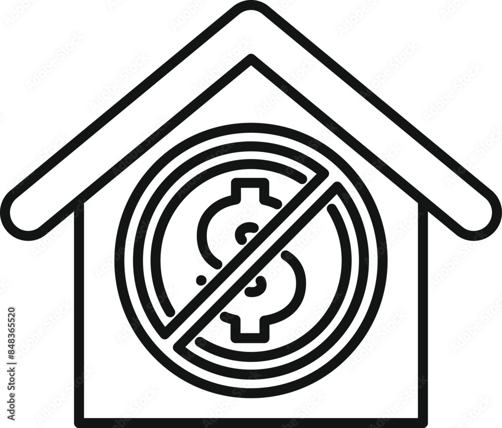 Line art icon representing a house with a forbidden sign over a dollar symbol, illustrating the concept of unaffordable housing Line art icon representing a house with a forbidden sign over a dollar symbol, illustrating the concept of unaffordable housing