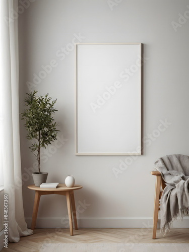 Wallpaper Mural Mockup of poster, photo frame on white wall background in a living room Torontodigital.ca