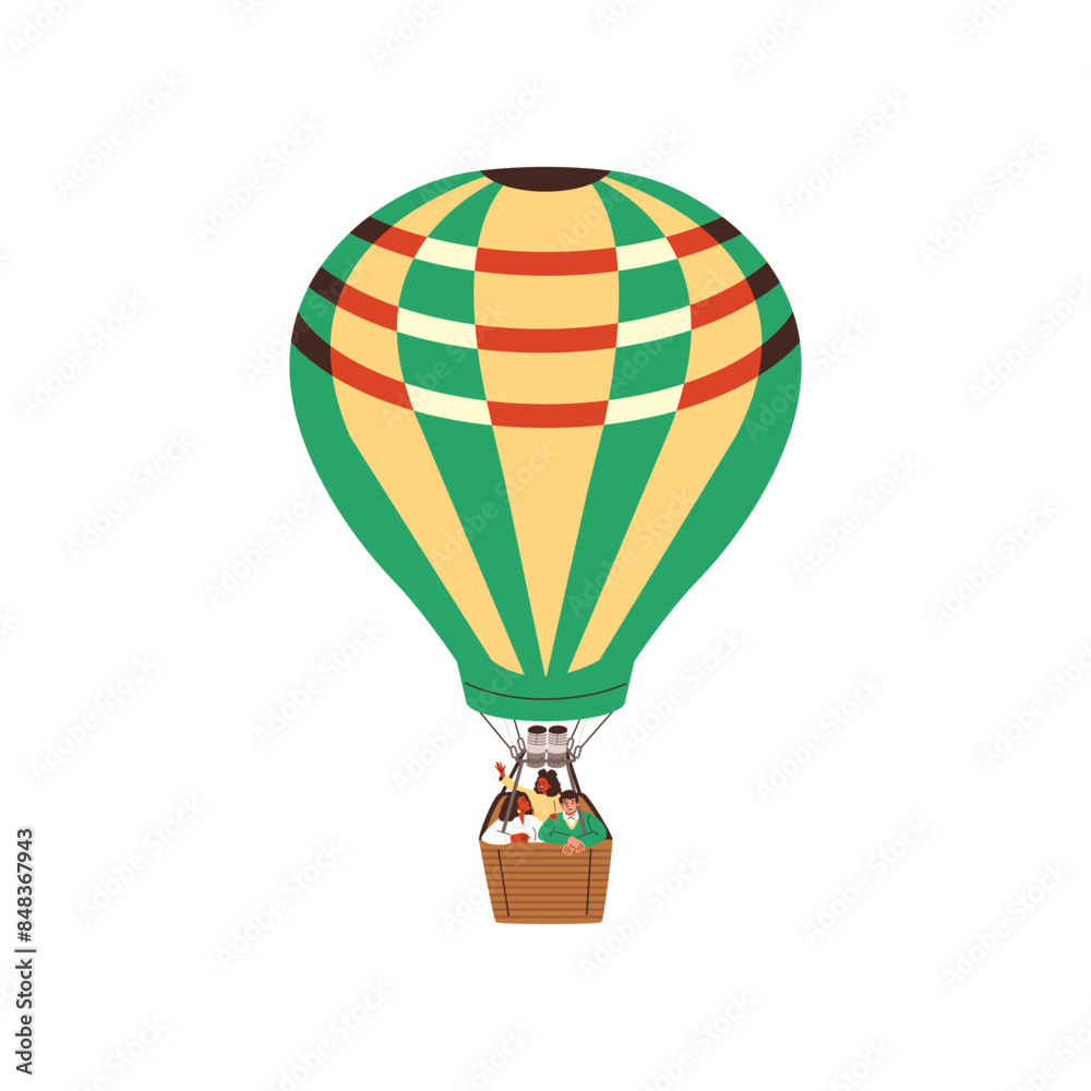 Naklejka premium Vector illustration of a floating hot air balloon with characters.