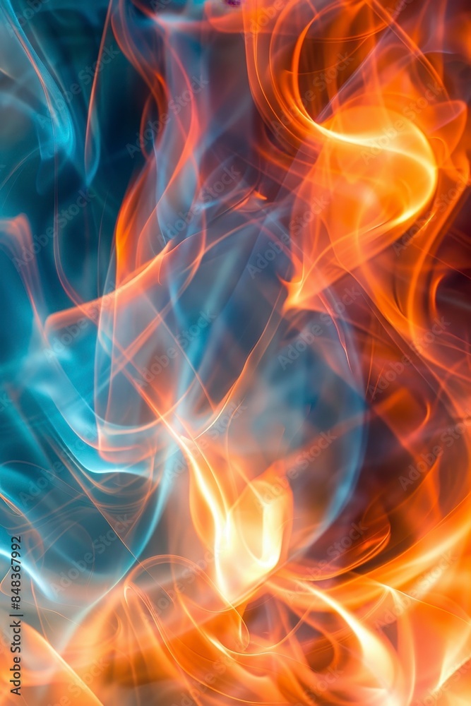 A colorful,abstract painting of flames. The blue and orange colors create a sense of movement and energy. A colorful,abstract painting of flames. The blue and orange colors create a sense of movement and energy.
