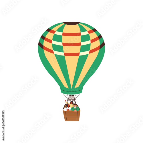 Vector illustration of a floating hot air balloon with characters.