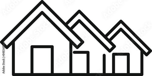 Simple line style icon representing three houses standing next to each other, a symbol for family, neighborhood and real estate