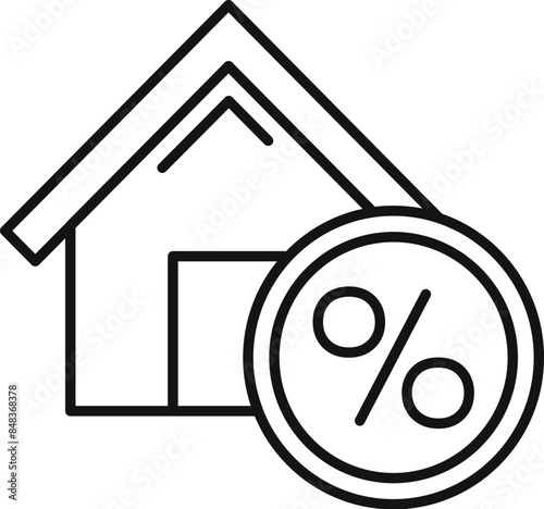 Line drawing of a house with a large percent symbol, representing mortgage loan interest rates and the housing market