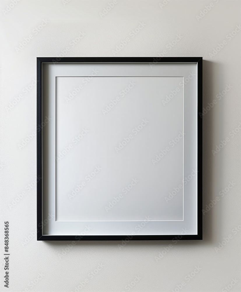 Empty black picture frame on a white wall. Minimalist interior decor template. Home decor store banner. Empty black picture frame on a white wall. Minimalist interior decor template. Home decor store banner.