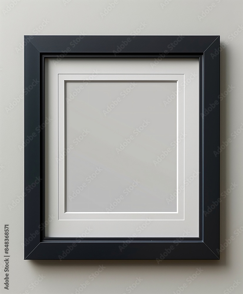Empty black picture frame on a white wall. Minimalist interior decor template. Home decor store banner. Empty black picture frame on a white wall. Minimalist interior decor template. Home decor store banner.