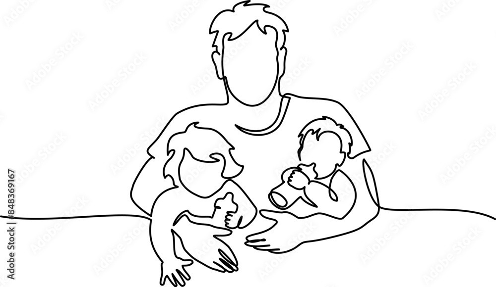 Happy Fathers Day holiday card. Dad hug his small children. Happy Fathers Day holiday card. Dad hug his small children.