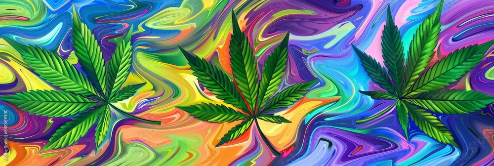 A vibrant digital painting of cannabis leaves. A vibrant digital painting of cannabis leaves.