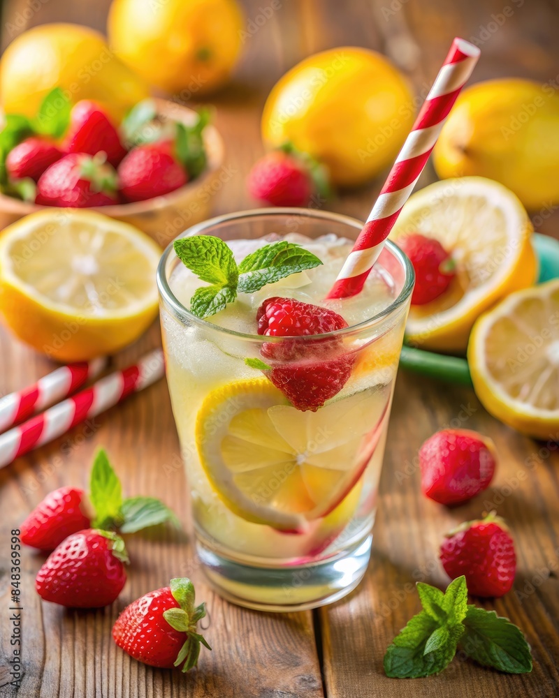 Refreshing lemonade with strawberries and mint Refreshing lemonade with strawberries and mint