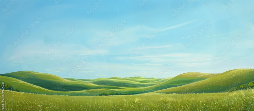 Grassy Fields on Rolling Hills Under a Bright Blue Sky Grassy Fields on Rolling Hills Under a Bright Blue Sky