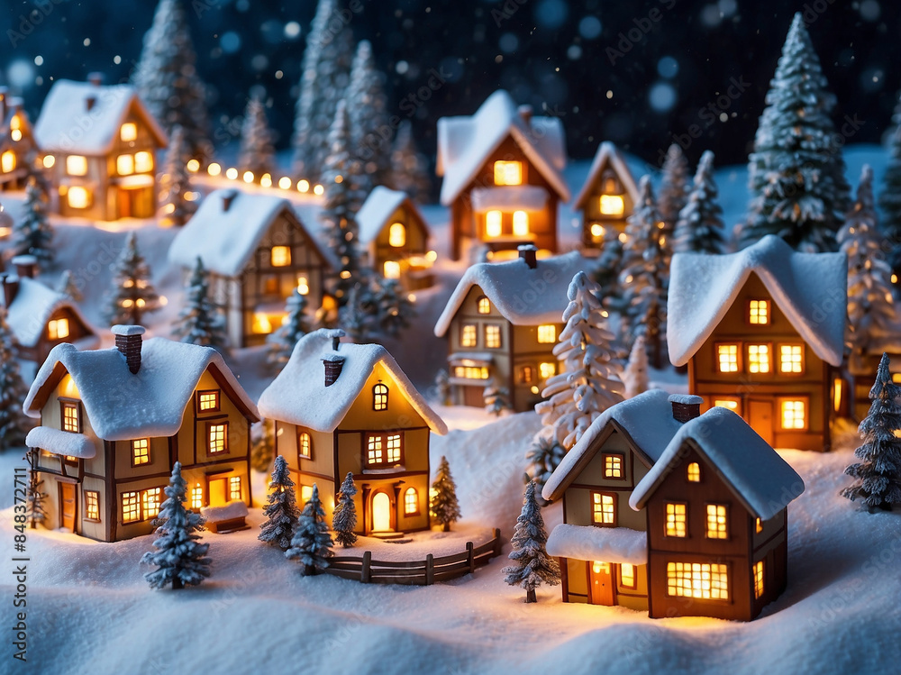 Fototapeta premium ai generative Christmas gingerbread houses and village close up shot of decorated gingerbread cookies