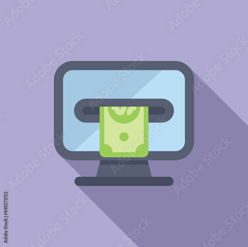 Computer accepting a banknote, depicting the concept of online payment and digital transactions