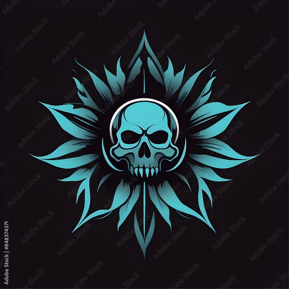 icon of skull with leaves, isolated on black background, vector ready for design icon of skull with leaves, isolated on black background, vector ready for design