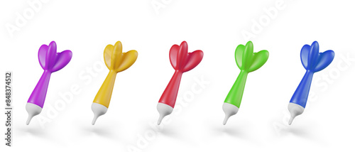Set of needles for darts of different colors. Isolated vector elements in cartoon style