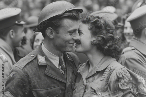 "1945 Victory Reunion: Soldier and Nurse Reunite in Crowd's Joyful Celebration"