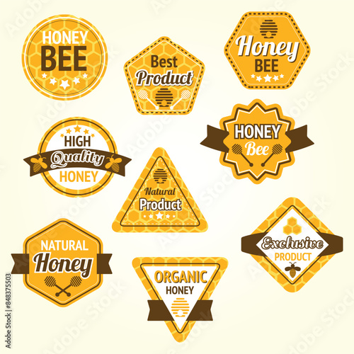 Honey best high quality organic products labels set isolated vector illustration