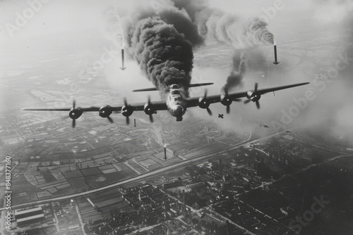 Aerial Bombardment: Historic WWII Airplane Dropping Bombs in Action photo