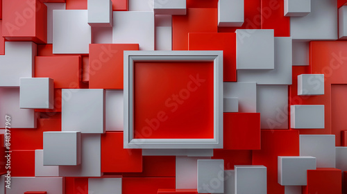 Fototapeta Naklejka Na Ścianę i Meble -  A red and white wall with a white frame in the middle. Abstract  frame 