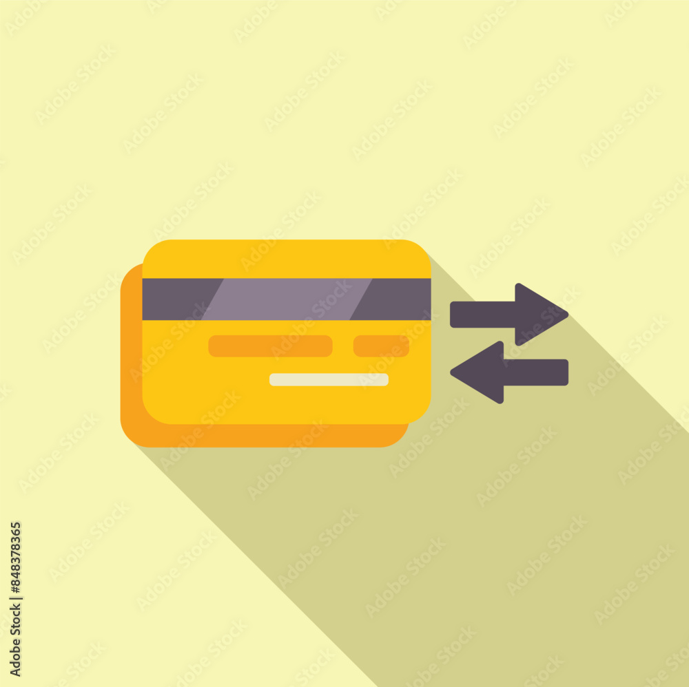 Yellow credit card with two arrows pointing in opposite directions, representing a financial transaction Yellow credit card with two arrows pointing in opposite directions, representing a financial transaction