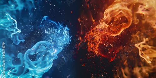 A split screen showing one side with blue flames and the other red © ANNY