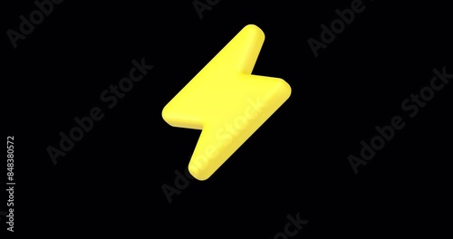 Yellow charging sign 3d icon animation loop with alpha channel