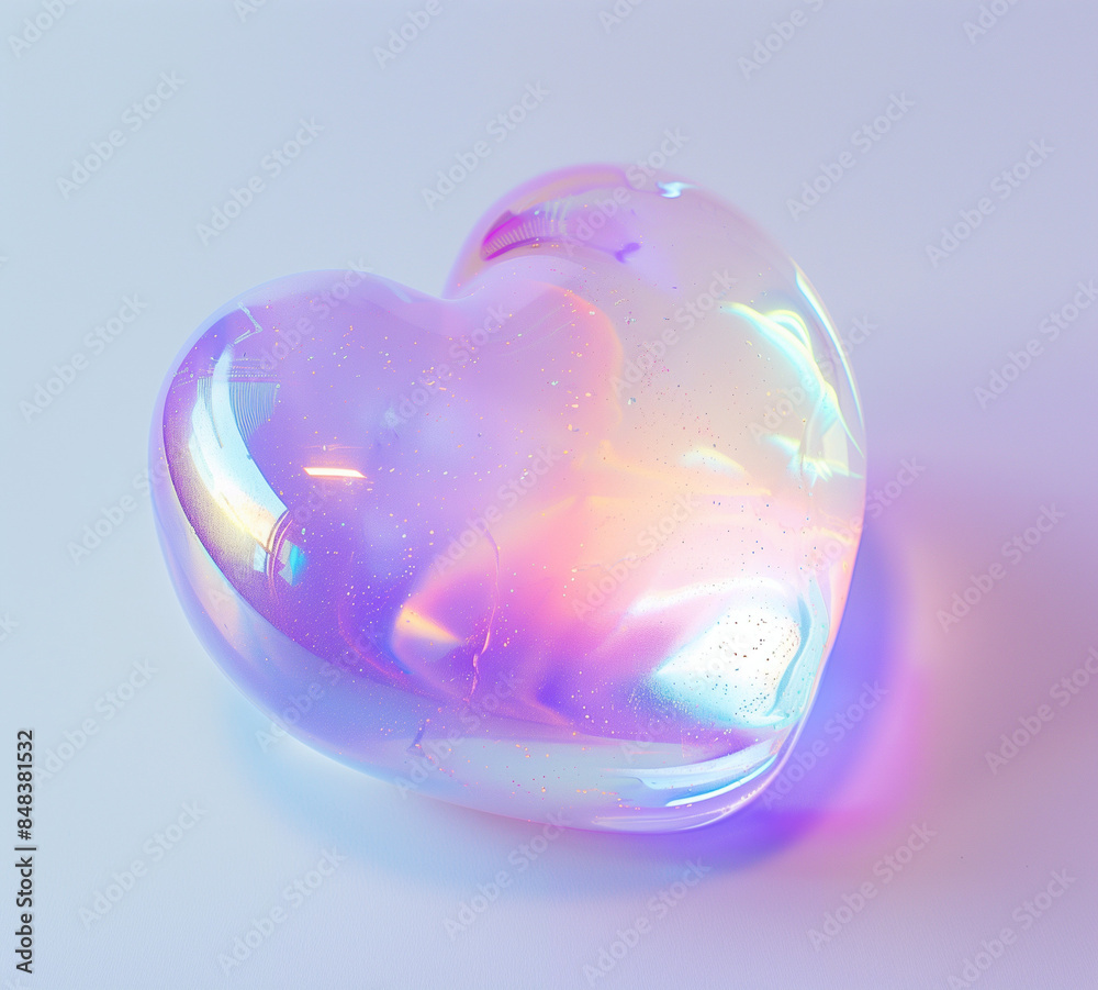 Obraz premium opalescent rainbow glossy heart on isolated white background