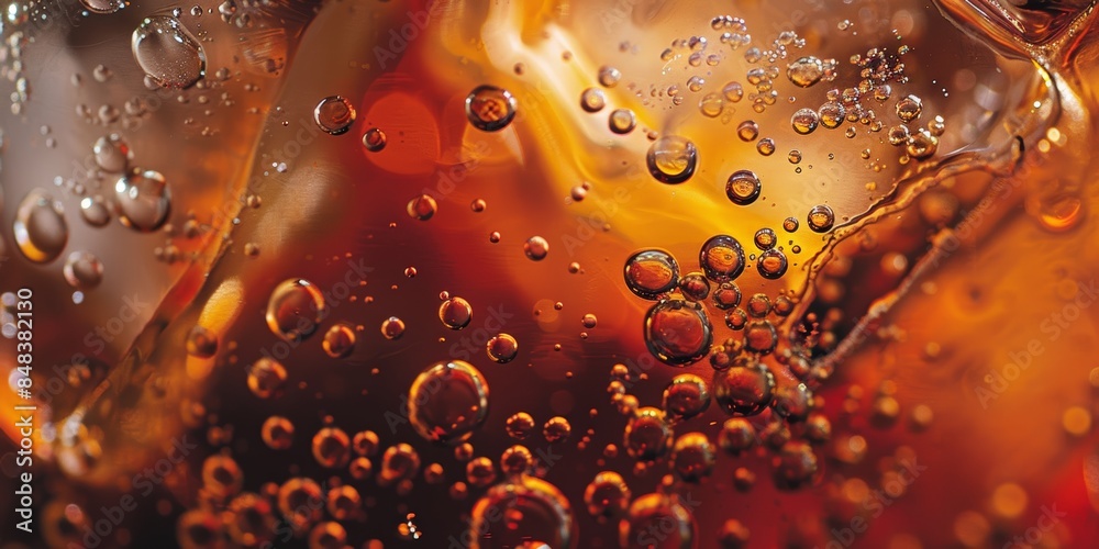 Cola and ice splashing. Ice with Cola soda bubbling, fizzing, or rising ...