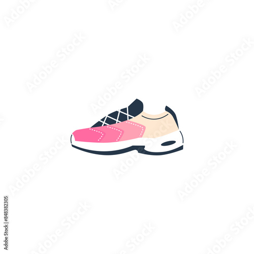 Sneakers with laces vector icon, side view of trendy sports footwear, jogging one shoe, Y2K style fashion pink footgear