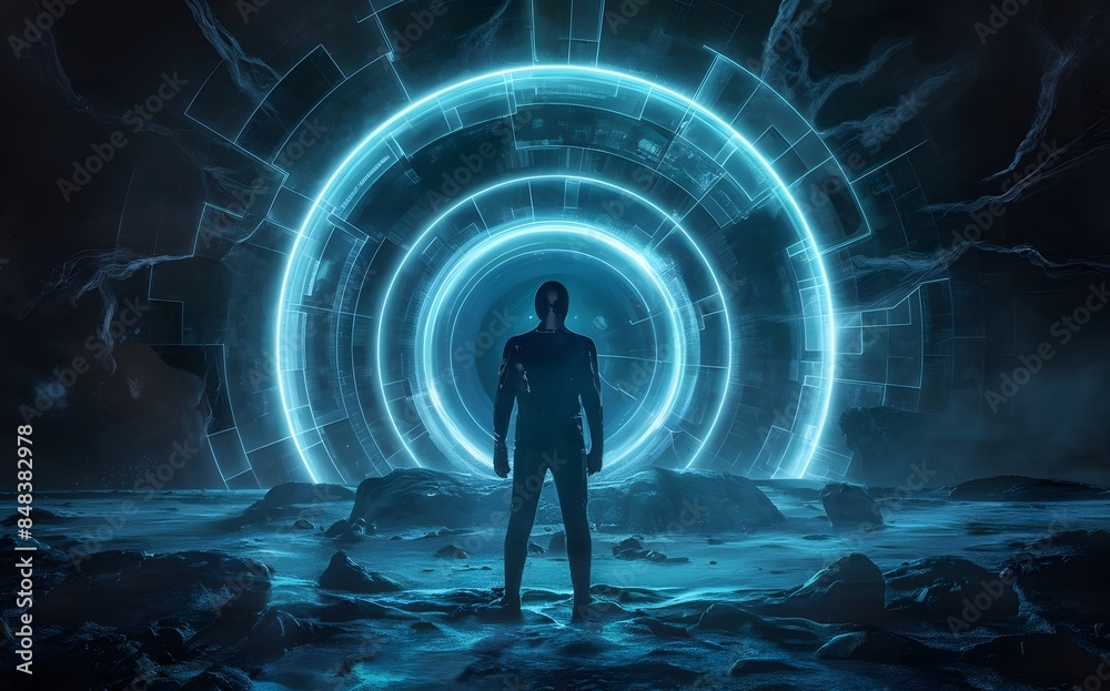 Futuristic Portal Concept with Human Silhouette