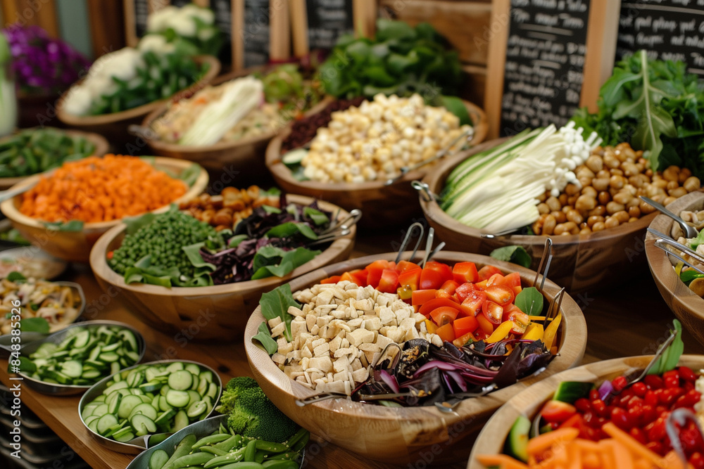 A variety of colorful bowls filled with different types of food, including vegetables and beans. The bowls are arranged in a row, with some overlapping each other. Scene is healthy and nutritious A variety of colorful bowls filled with different types of food, including vegetables and beans. The bowls are arranged in a row, with some overlapping each other. Scene is healthy and nutritious