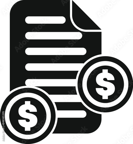 Document representing invoice with two dollar coins symbolizing payment photo